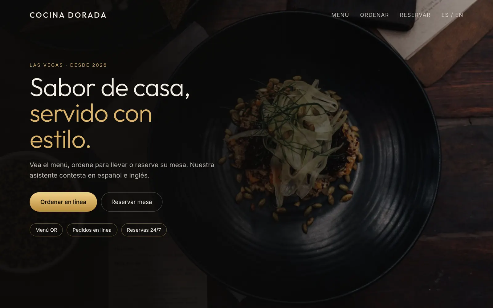 Página de ejemplo de un restaurante ficticio