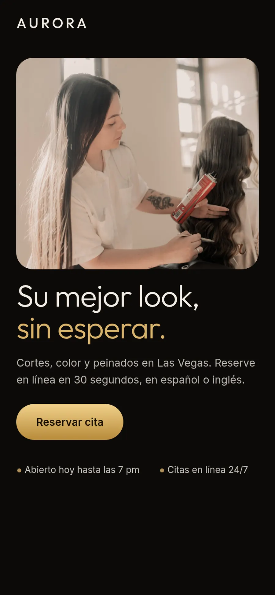 Página de ejemplo de un salón ficticio en un celular